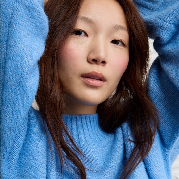 American Eagle Snow Stopper Sweater Bright Blue Cropped Knit Medium - Picture 2 of 13